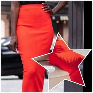 Egreis “Gina” Women’s Ribbed Long Pencil Skirt in Orange, Size XXL. NWT